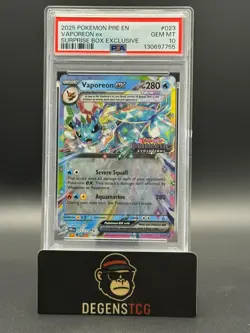 Pokemon TCG Prismatic Evolutions Vaporeon EX Card 023/131 Stamped - PSA 10 - Image 1