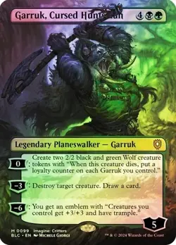 Garruk, Cursed Huntsman, MTG NM Borderless Foil Bloomburrow Commander Magic - Image 1
