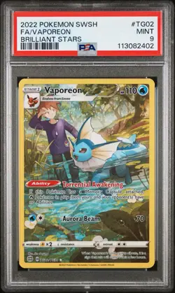 2022 POKEMON SWORD & SHIELD BRILLIANT STARS #TG02 FULL ART/VAPOREON PSA 9 - Image 1