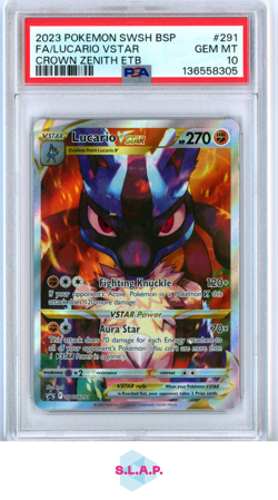 FA/LUCARIO VSTAR CROWN ZENITH ETB POKEMON SWSH BLACK STAR PROMO 2023 291 PSA 10 - Image 1