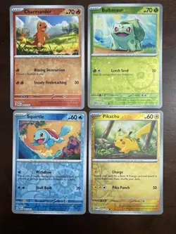 Pokemon 151 Cosmo Reverse Holo Set Charmander, Squirtle, Bulbasaur, Pikachu - Image 1