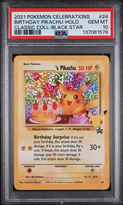 2021 POKEMON CELEBRATIONS CLASSIC COLL #24 BIRTHDAY PIKACHU-HOLO PSA 10 - Image 1