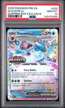 Pokemon Prismatic Evolutions Glaceon ex 026/131 Surprise Box Stamped - PSA 10 - Image 1