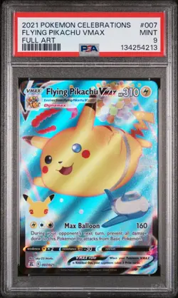 2021 POKEMON CELEBRATIONS 007 FULL ART/FLYING PIKACHU VMAX PSA 9 MINT - Image 1