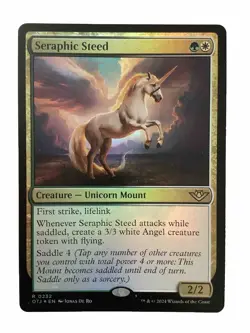 MTG OTJ: Seraphic Steed (Creature Unicorn Mount) Regular Rare Foil 023 - Image 1
