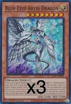 3X Yugioh Blue-Eyes Abyss Dragon RA01-EN016 Secret Rare 1st Edition NM - Image 1