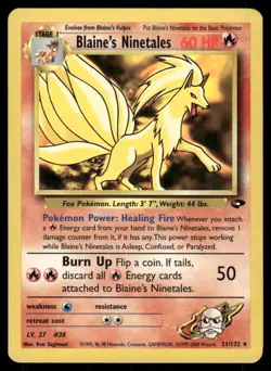 Pokemon Cards Blaine's Ninetales 21/132 Unlimited Gym Challenge Rare LP - Image 1
