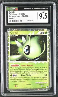 CGC 9.5 MINT+ Celebi 2010 Triumphant 92/102 Holo Pokemon Card - Image 1