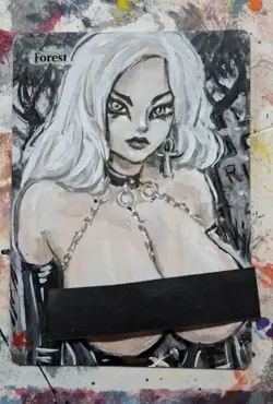 Altered MtG Hand Painted Forest One Of A Kind Anime Girl - Image 1