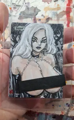 Altered MtG Hand Painted Forest One Of A Kind Anime Girl - Image 2