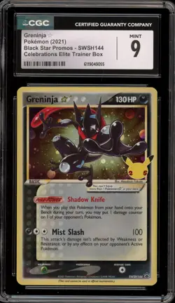 Pokemon Greninja Gold Star Celebrations ETB Black Star Holo Promo SWSH144 CGC 9 - Image 1