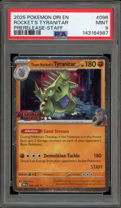 Pokemon Team Rocket's Tyranitar STAFF Destined Rivals Prerelease Promo 096 PSA 9 - Image 1