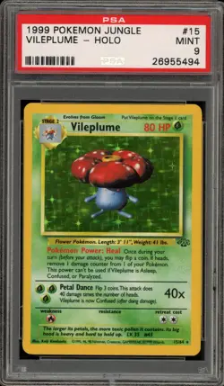 Pokemon Vileplume Jungle Unlimited Holo Rare #15 PSA 9 Mint - Image 1