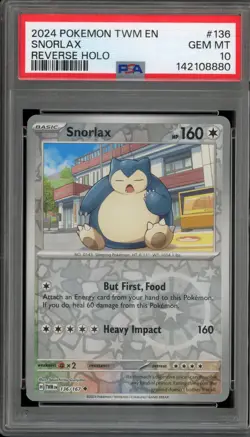 Pokemon Snorlax Twilight Masquerade Reverse Holo #136 PSA 10 Gem Mint - Image 1