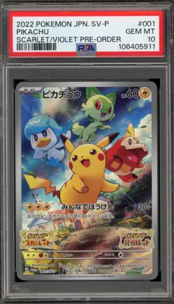 Pokemon Pikachu Scarlet & Violet Pre-Order Japanese Promo 001/SV-P PSA 10 - Image 1