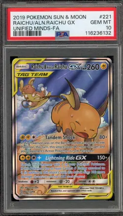 Pokemon Raichu & Alolan Raichu GX Unified Minds Full Alt Art #221 PSA 10 - Image 1