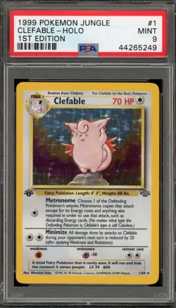 Pokemon Clefable Jungle 1st Edition Holo Rare #1 PSA 9 Mint - Image 1