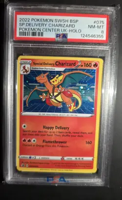 2022 POKEMON SWSH BLACK STAR PROMO #075 SPECIAL DELIVERY CHARIZARD-HOLO PSA 8 - Image 1
