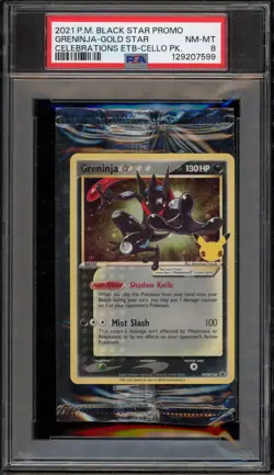 Pokemon Greninja Gold Star Celebrations ETB Promo SWSH144 Sealed Cello Pk. PSA 8 - Image 1