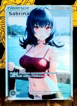 Pokemon Sabrina Anima Waifu Sexy Doujin ACG DIY Trainer Full Art Card Holo - Image 1