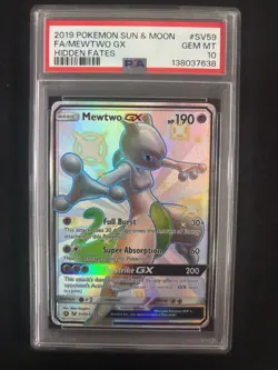 Mewtwo GX SV59/SV94 Hidden Fates 2019 Full Art Pokemon Card GEM MINT PSA 10 - Image 1