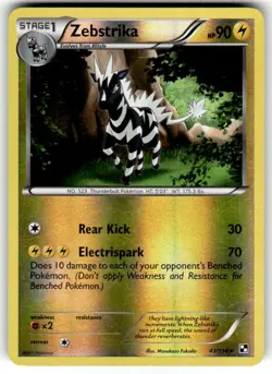 ⚡Zebstrika 43/114 Black & White Reverse Holo Pokemon Card LP 2011 - Image 1