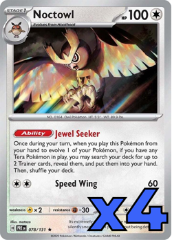 4x Noctowl 078/131 - Prismatic Evolutions (Holo) - PLAYSET x4 - Pokemon TCG - NM - Image 1
