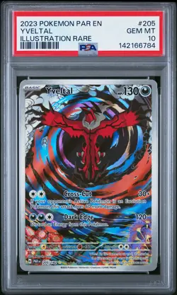 2023 POKEMON PAR EN-PARADOX RIFT ILLUSTRATION RARE #205 YVELTAL PSA 10 - Image 1