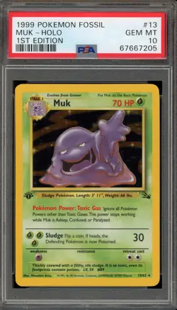 Pokemon Muk Fossil 1st Edition Holo Rare #13 PSA 10 Gem Mint - Image 1