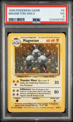 1999 POKEMON BASE SET UNLIMITED #9 MAGNETON-HOLO PSA 3 - Image 1