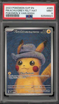Pokemon Pikachu with Grey Felt Hat Van Gogh Full Art Promo SVP EN 085 PSA 9 Mint - Image 1
