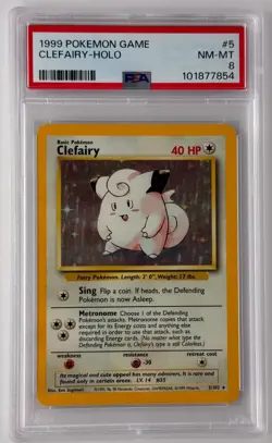 1999 POKEMON BASE SET UNLIMITED #5 CLEFAIRY-HOLO PSA 8 - Image 1