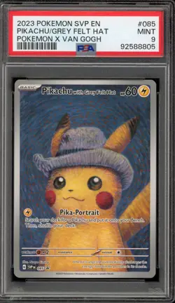 Pokemon Pikachu with Grey Felt Hat Van Gogh Full Art Promo SVP EN 085 PSA 9 Mint - Image 1