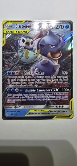 Pokemon TCG Blastoise & Piplup GX TAG TEAM Ultra Rare Holo Sm-Cosmic Eclipse 38… - Image 1