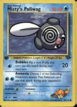 Misty's Poliwag 1st Ed 89/132 Common WOTC Gym Challenge Pokemon - Image 1
