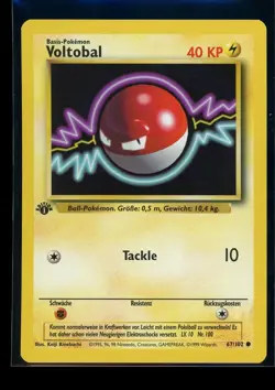 1st Edition Voltorb (Voltobal) 67/102 NM German Base Set Pokemon Card - Image 1