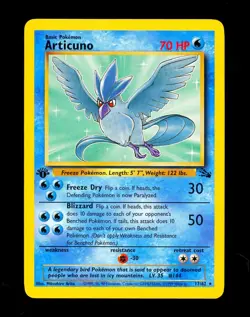 1999 Pokemon ARTICUNO Fossil Set 1ST EDITION Non Holo RARE Card 17/62 WotC NM - Image 1