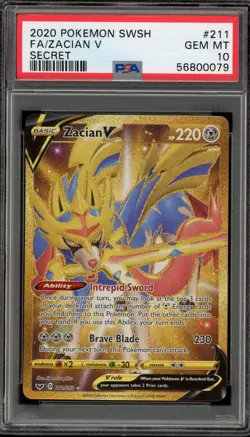 Pokemon Zacian V Sword & Shield Secret Rare #211 PSA 10 Gem Mint - Image 1