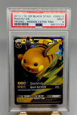 2019 Pokemon Hidden Fates Small Black Star Raichu GX #SM213 PSA 9 - Image 1