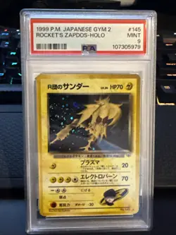 1999 Pokemon Japanese Gym 2 #145 Rocket's Zapdos - Holo PSA 9 MINT SWIRL - Image 1