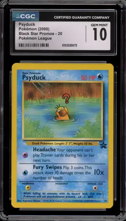 Pokemon Psyduck Pokemon League Black Star Promo #20 CGC 10 Gem Mint - Image 1