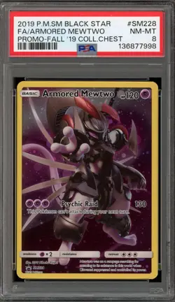 Pokemon Armored Mewtwo Fall Coll. Chest Black Star Full Art Promo SM228 PSA 8 - Image 1