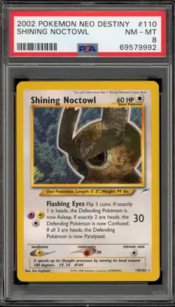 Pokemon Shining Noctowl Neo Destiny Unlimited Holo Secret Rare #110 PSA 8 - Image 1
