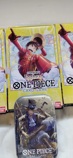 One Piece 3 Box 1 Tin Lot. 1 Sabo Vol 2 Tin Pack Set & 3 Egghead Starter Decks - Image 4