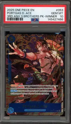 One Piece CCG Portgas.D.Ace 3rd ANV 3 Brothers Pk. Winner OP07-053 PSA 10 - Image 1