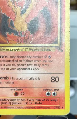 Moltres 27/62 Non Holo Fossil Pokemon Card MP - Image 3