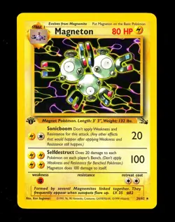 1999 Pokemon MAGNETON Fossil Set 1ST EDITION Non Holo RARE Card 26/62 WotC NM - Image 1