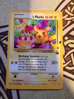 Pokemon TCG Holo Pikachu Card 24/53 Birthday Celebrations 25th Anniversary NM - Image 3