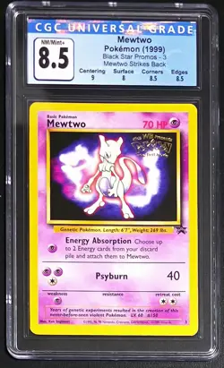1999 Pokemon Black Star Promos 3 CGC 8.5 Mewtwo Strikes Back - Image 1