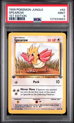 1999 POKEMON JUNGLE 1ST EDITION #62 SPEAROW PSA 9 - Image 1